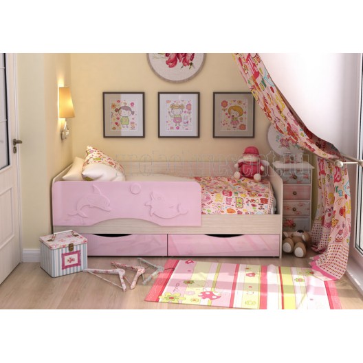 Кровать детская 1.6 «Алиса» КР-812 Дуб Белфорт - Розовый металлик